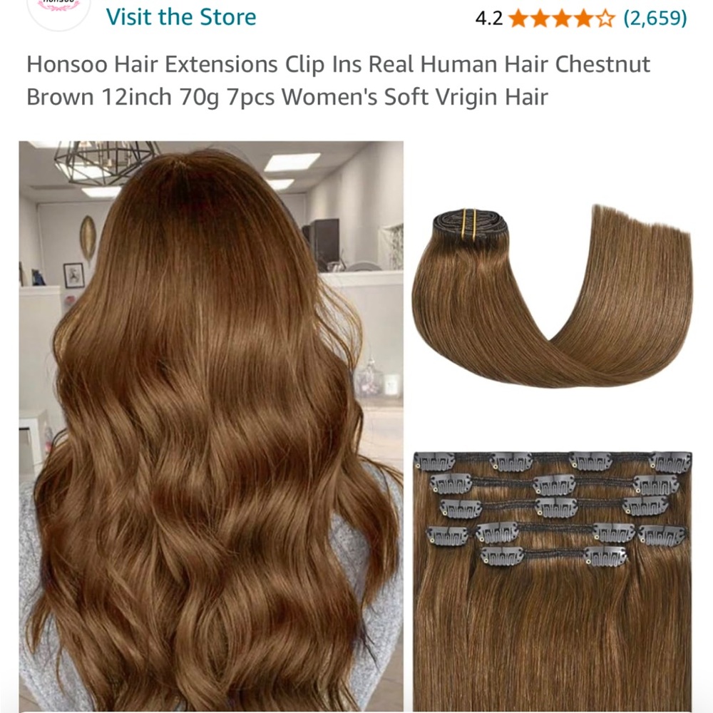 Hair Extensions Clip Ins Real Human Hair Chestnut Brown 12inch 70g